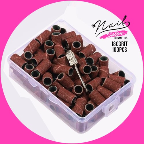 Professional Sanding Band File Caps - 180grit / 100pcs with metal wheel stem & case