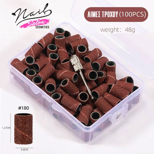 Professional Sanding Band File Caps - 180grit / 100pcs with metal wheel stem & case - Image 3
