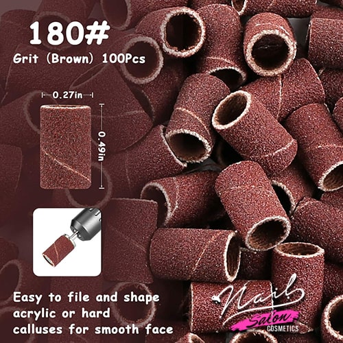 Professional Sanding Band File Caps - 180grit / 100pcs with metal wheel stem & case - Image 2