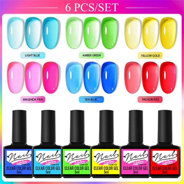 Clear Glass Color Gel FX Set – Nail Salon Cosmetics 6pcs X 5ml