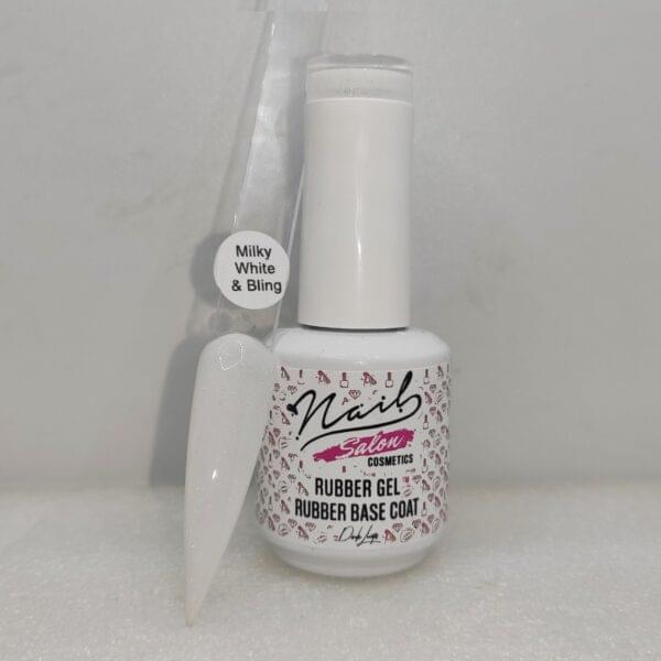 RUBBERGEL™ Rubber Base 5 in 1 - Milky White & Bling (with Shimmering Glitter) 15ml - Image 2